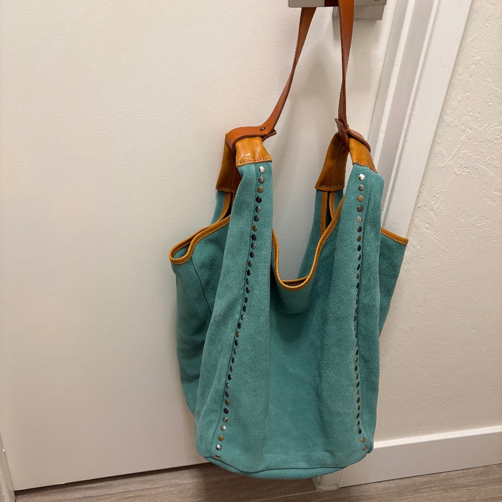 MASSIVE seafoam green suede hobo bag - “Rose Valley” - Old Trend brand